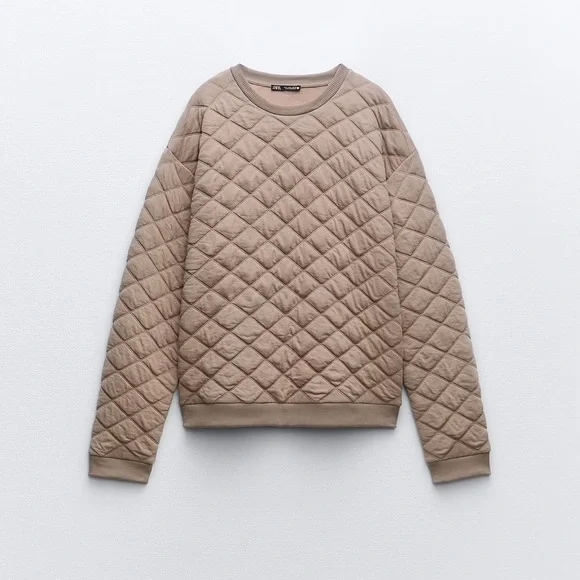 きなこ　1109 Zara | Tops | Zara Quilted Sweatshirt Mink Color Nwt | Poshmark